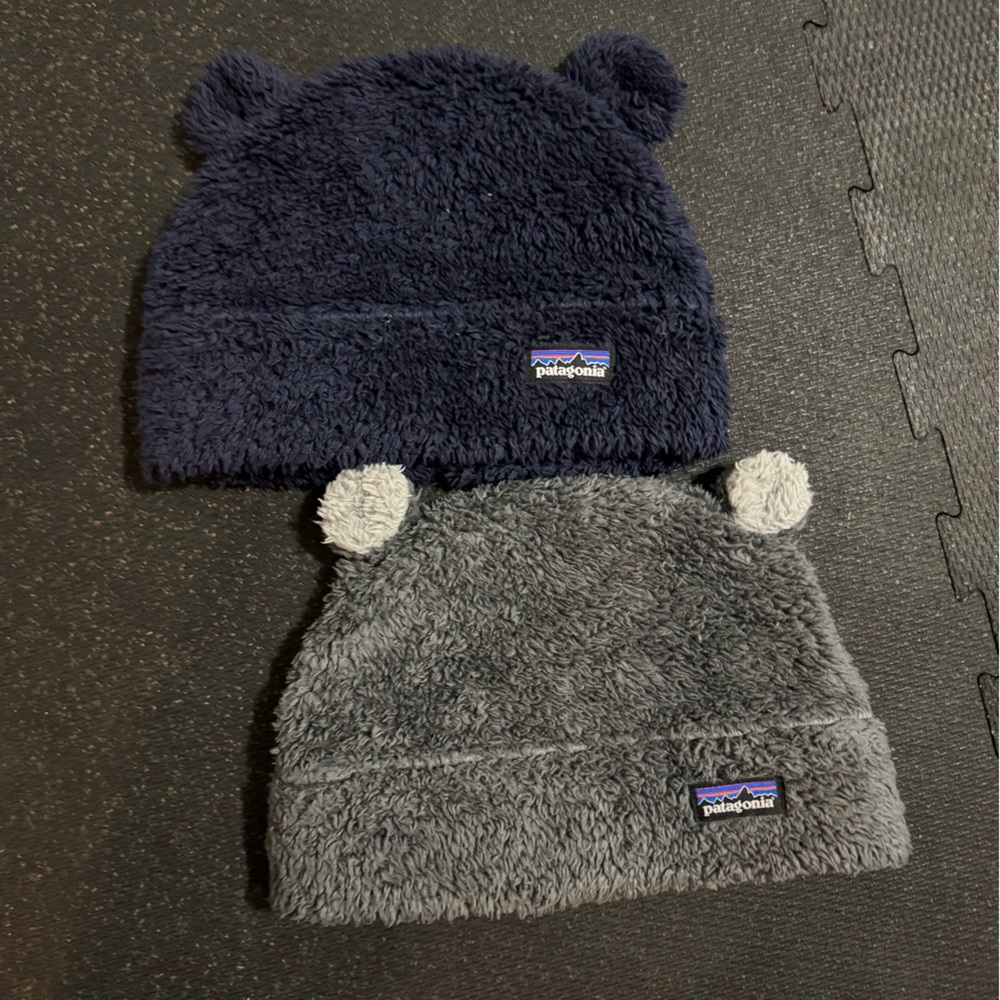 Patagonia Fleece Beanies with Ears - Navy and Gray